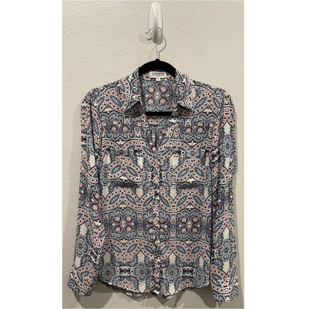 EXPRESS Paisley Multicolor Long Sleeve Blouse